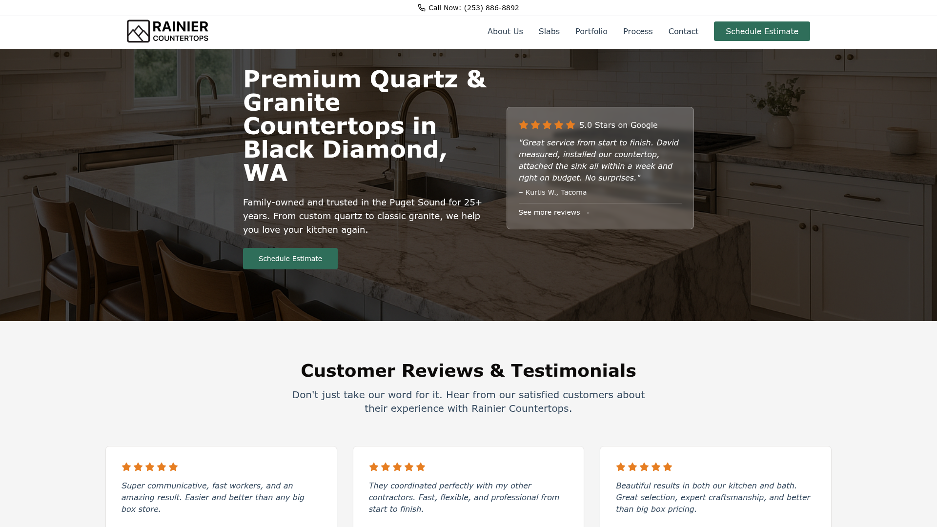 Rainier Countertops: Home Services website built by Akoola